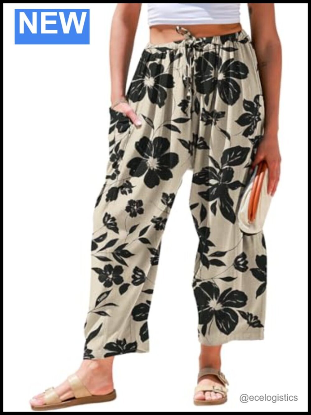 Wide Leg Linen Drawstring Palazzo Harem Pants with Pockets